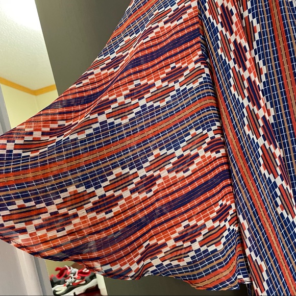 Judith March Geometric Aztec Abstract Print One Shoulder Flare Sleeve Top - Picture 6 of 9